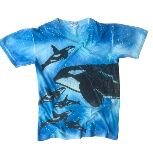 90s Single Stich Ocean Killer Whales Big Fish Nature Animals AOP Graphic vintage - Picture 3 of 10